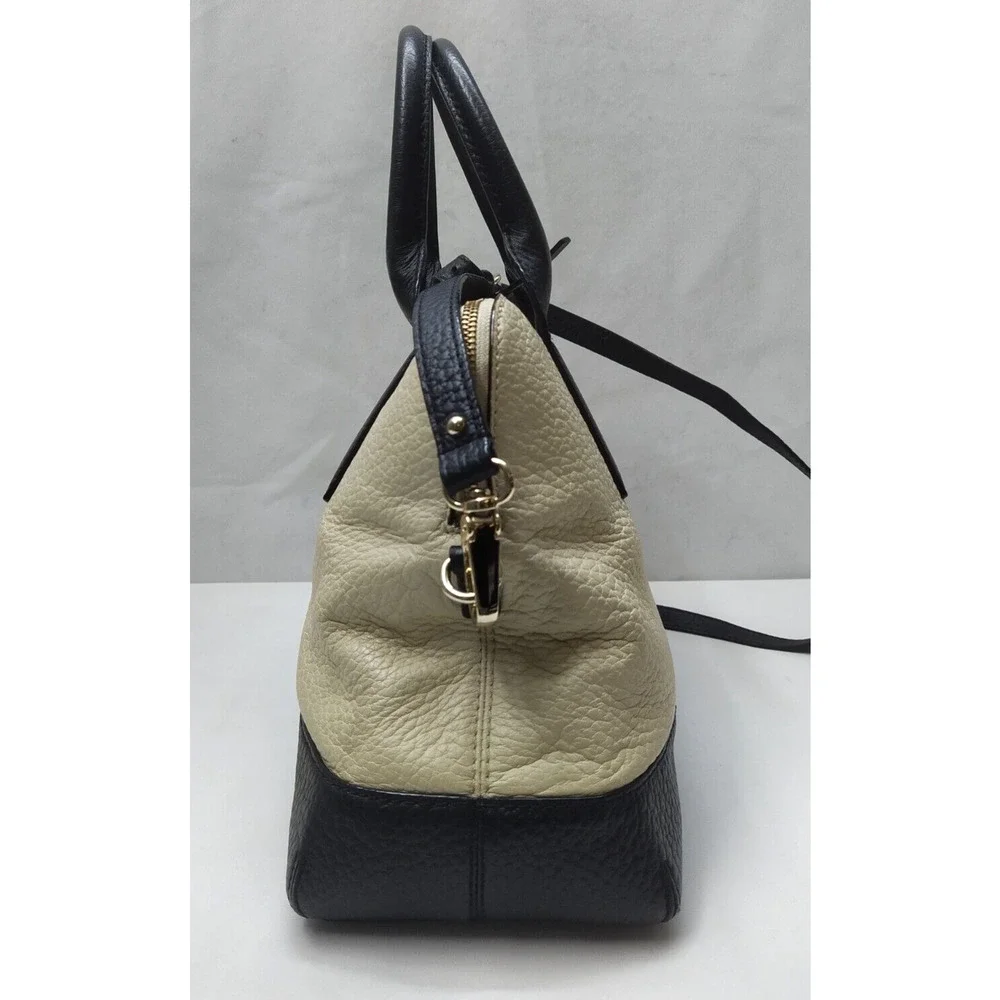 Kate Spade New York Colorblock Ivory Black Pebbled Leather Zipper Satchel Bag